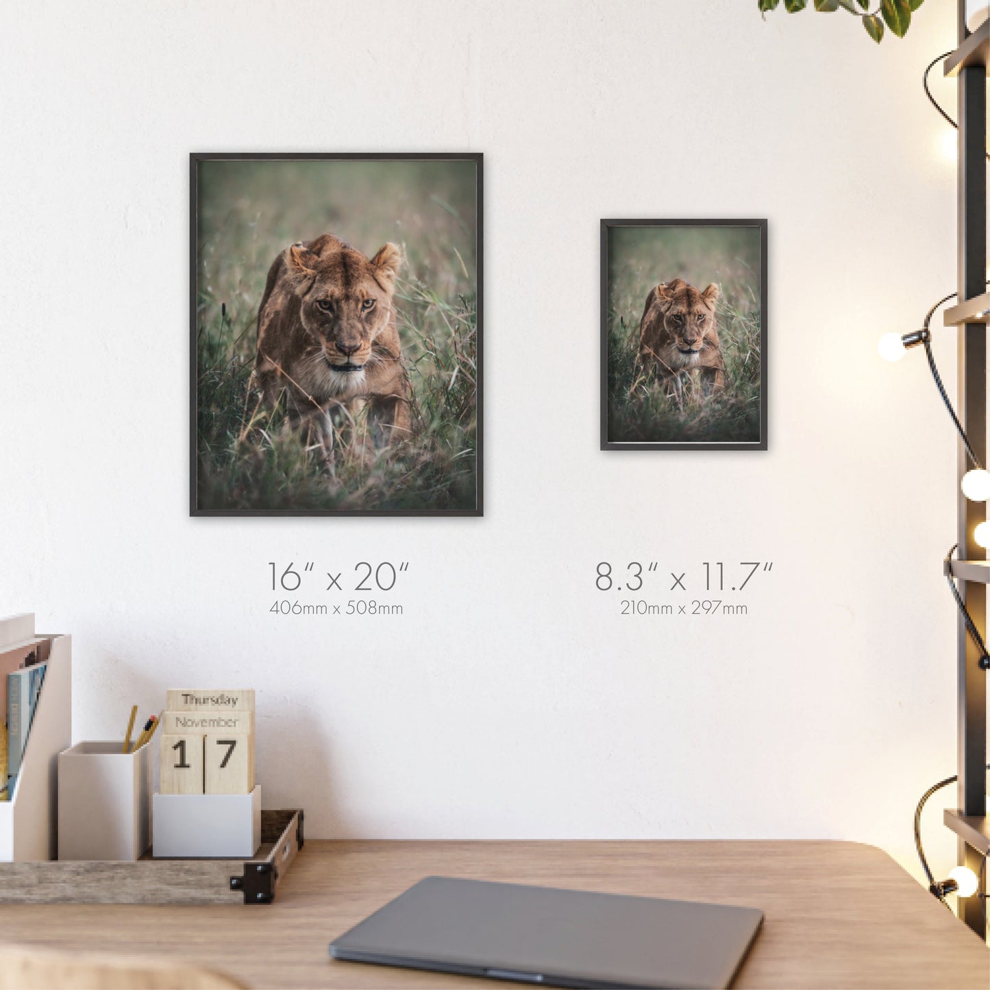 Queen of the Serengeti – Tansania, Druck mit Holzrahmen, Wanddekoration für Zuhause