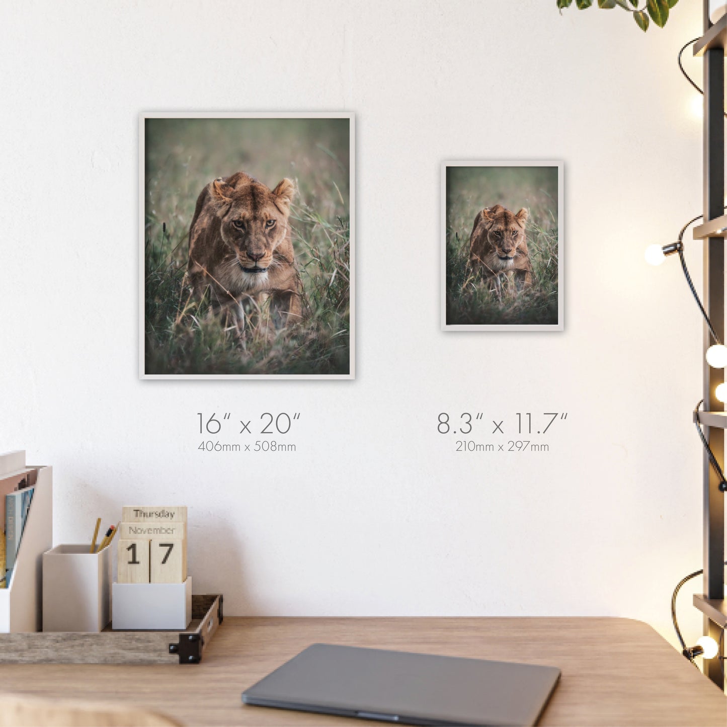 Queen of the Serengeti – Tansania, Druck mit Holzrahmen, Wanddekoration für Zuhause